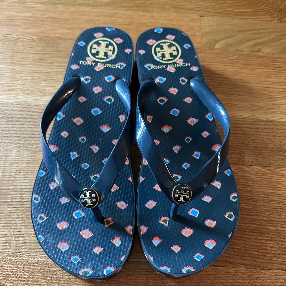 Tory Burch Navy and Multicolor Flip Flops